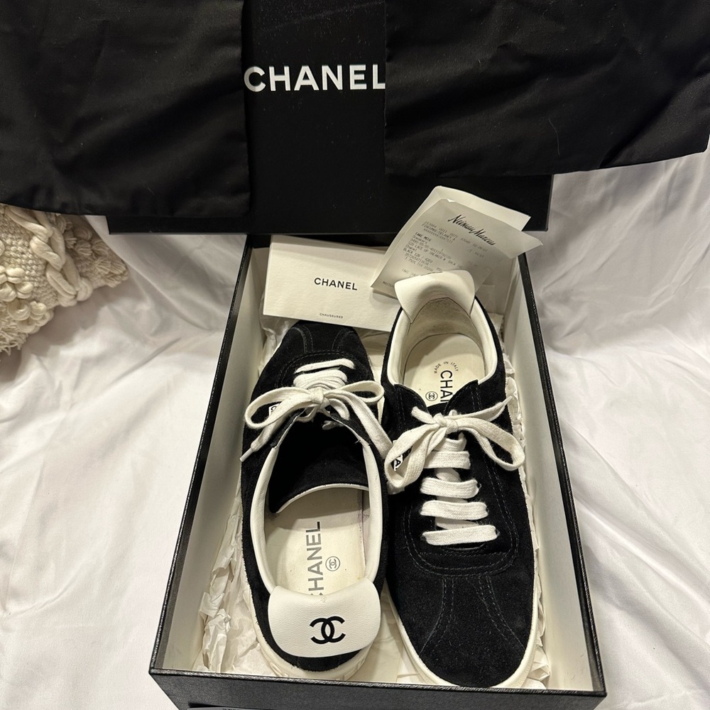 CHANEL Women's Black and White Sneakers